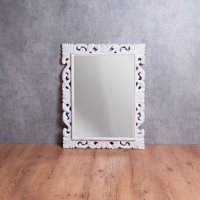 01 Espelho Carving Branco Aberto 70CM Objetos Espelhos